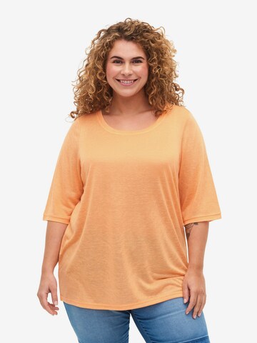 Camicia da donna 'Mamia' di Zizzi in arancione: frontale