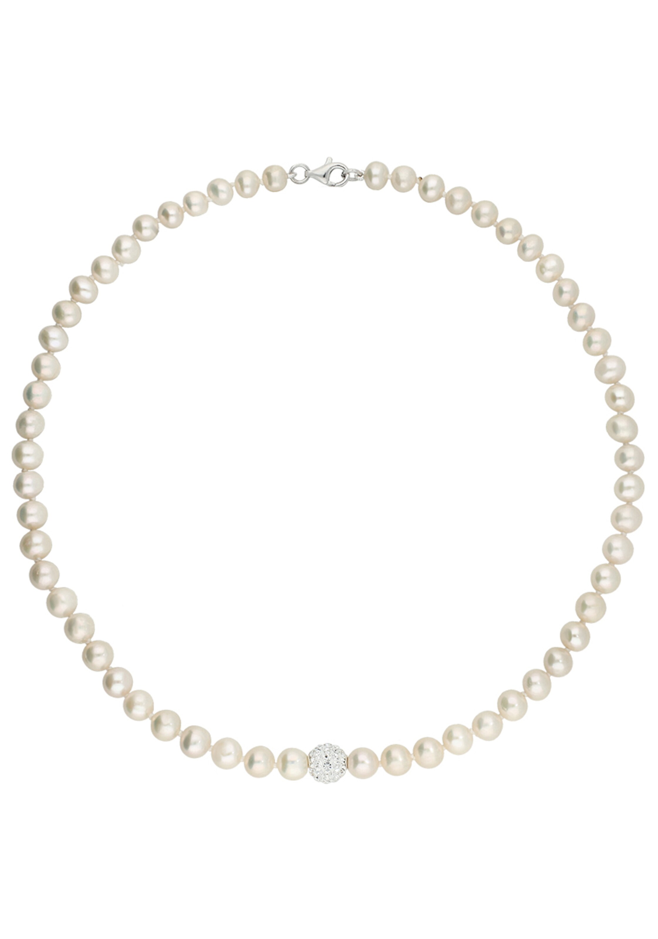 FIRETTI Halsschmuck: Collier mit Perlen und funkelnden Zirkonia in Silber: Vorderseite