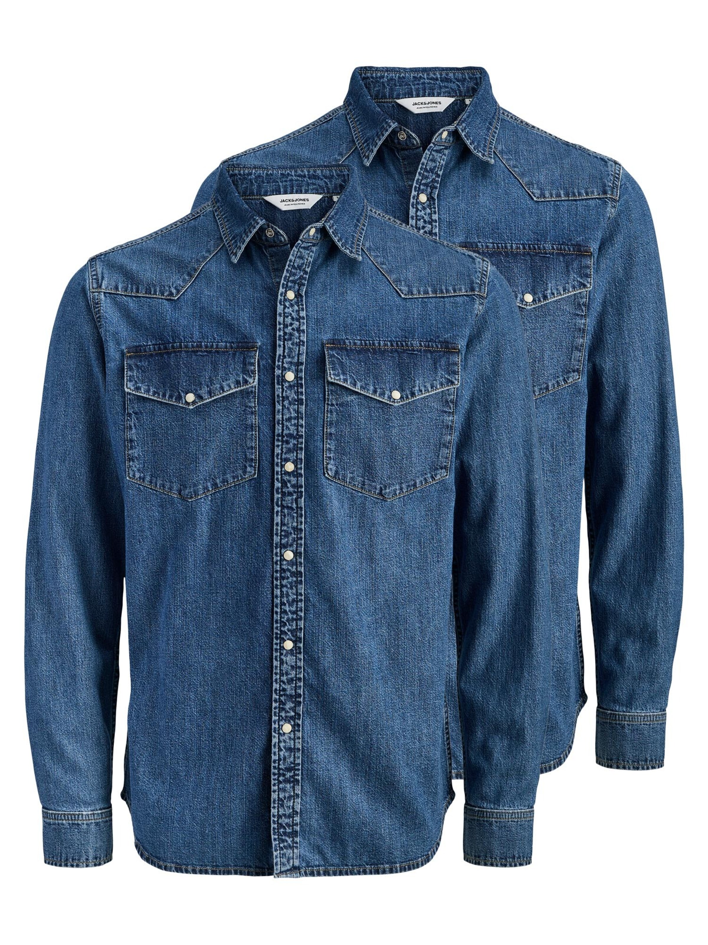 JACK & JONES Button Up Shirt 'Western' in Blue: front