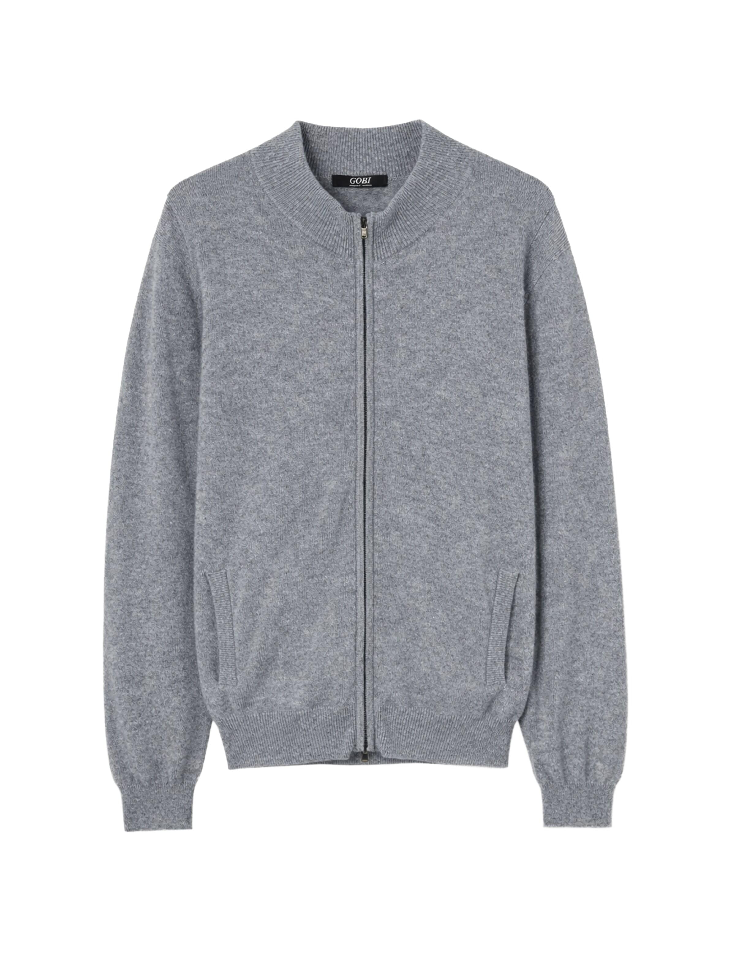 GOBI Cashmere Gebreid vest 'Men's Essential Full-Zip Cashmere Cardigan' in Grijs: voorkant