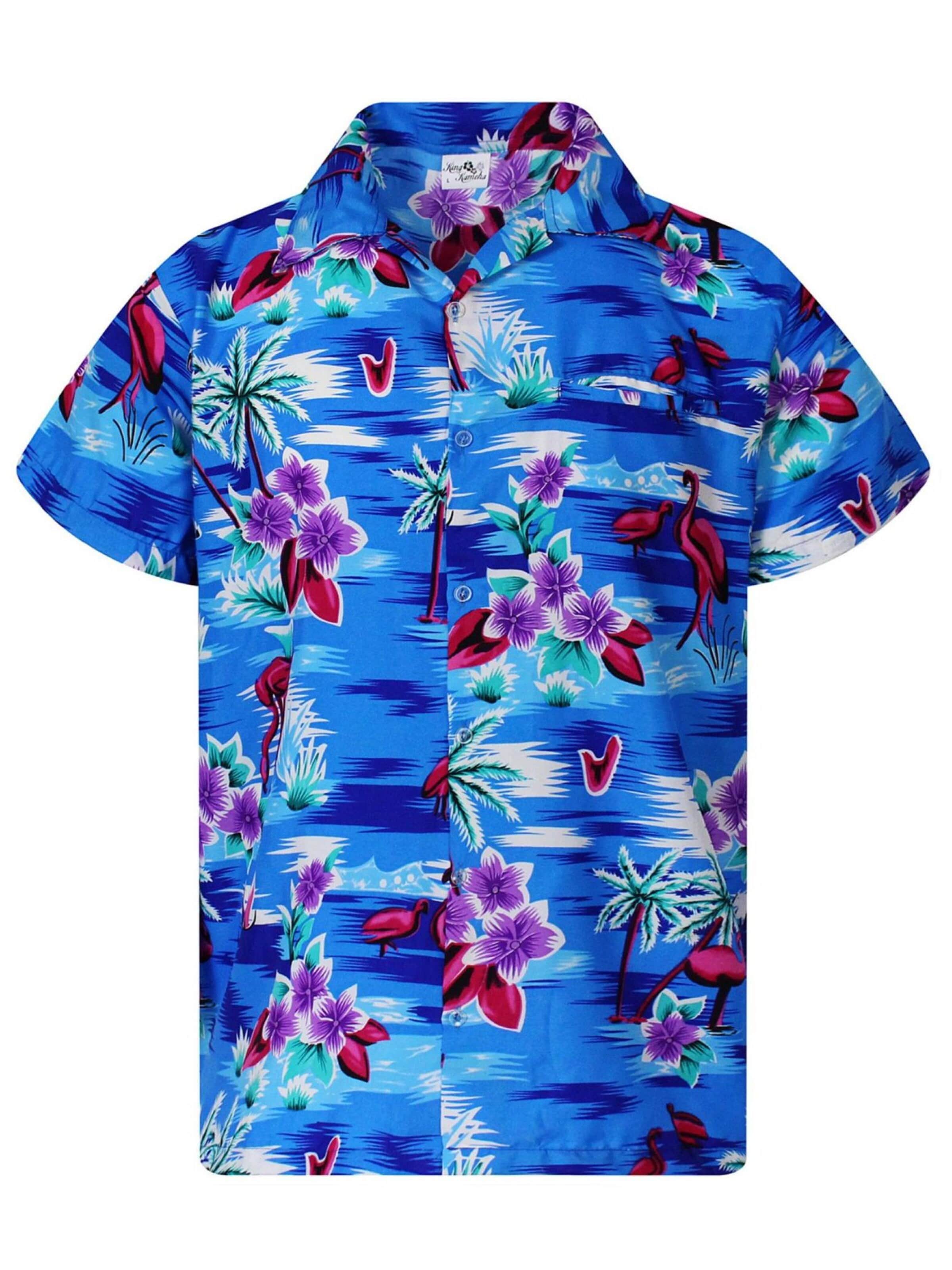 Maglietta 'Flamingos' di King Kameha in blu: frontale