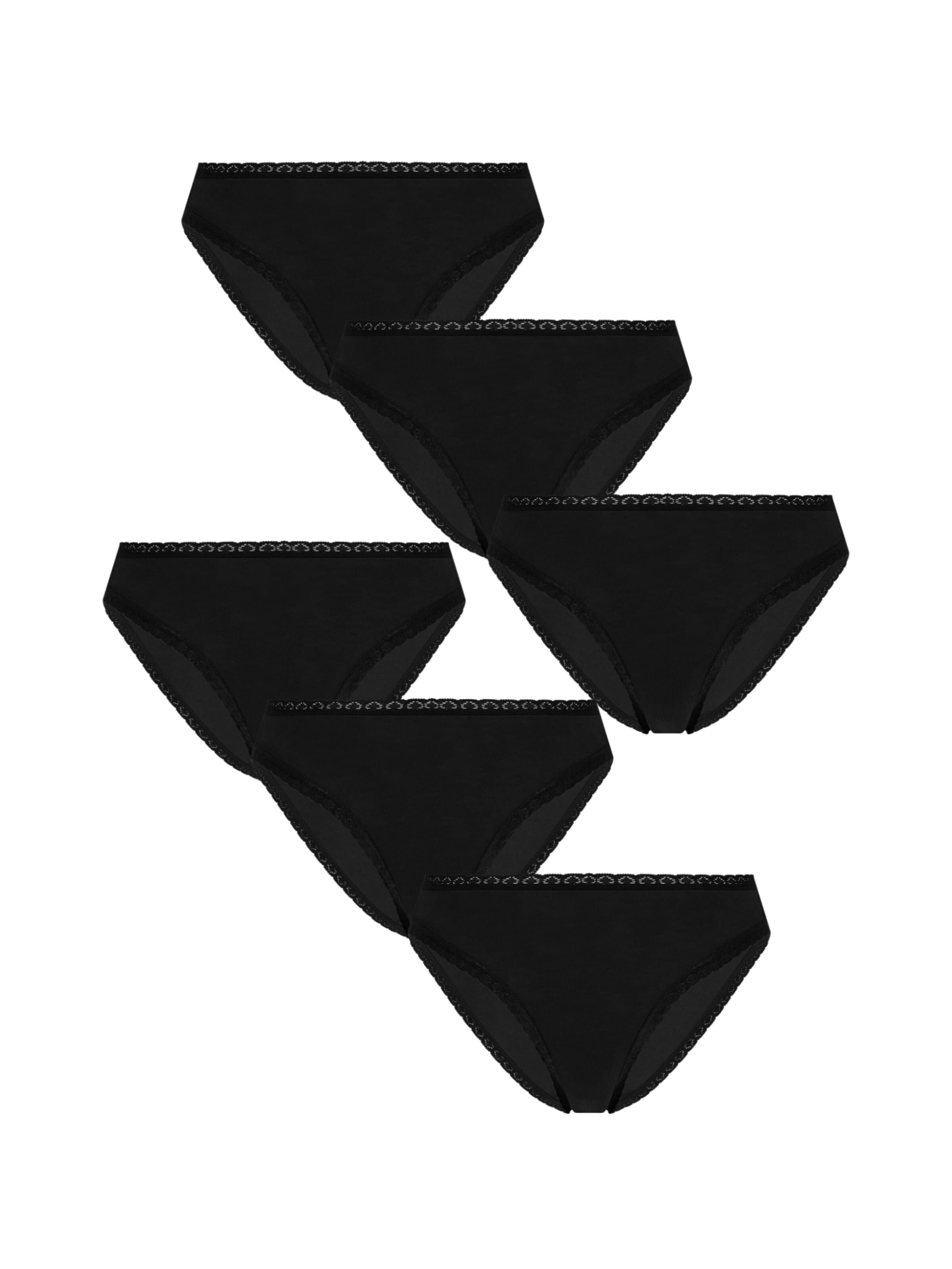 Albero Natur Slip 'Bio-Baumwoll-Slip mit Spitze – 6er Pack'‌‌‌‌‌‌‌ in Schwarz: Vorderseite