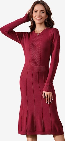 KoJooin Sukienka z dzianiny 'Damen-Rippstrickkleid in Midi-Länge mit Rundhalsausschnitt und langen Ärmeln' w kolorze czerwony: przód