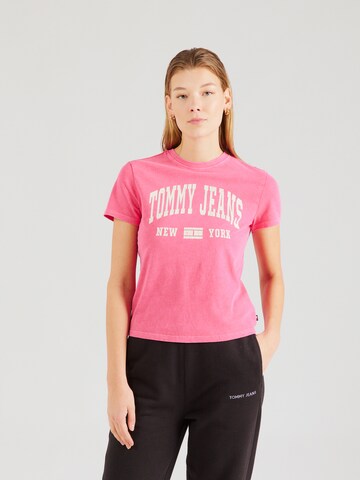 Tommy Jeans Тениска 'Varsity' в розово: отпред