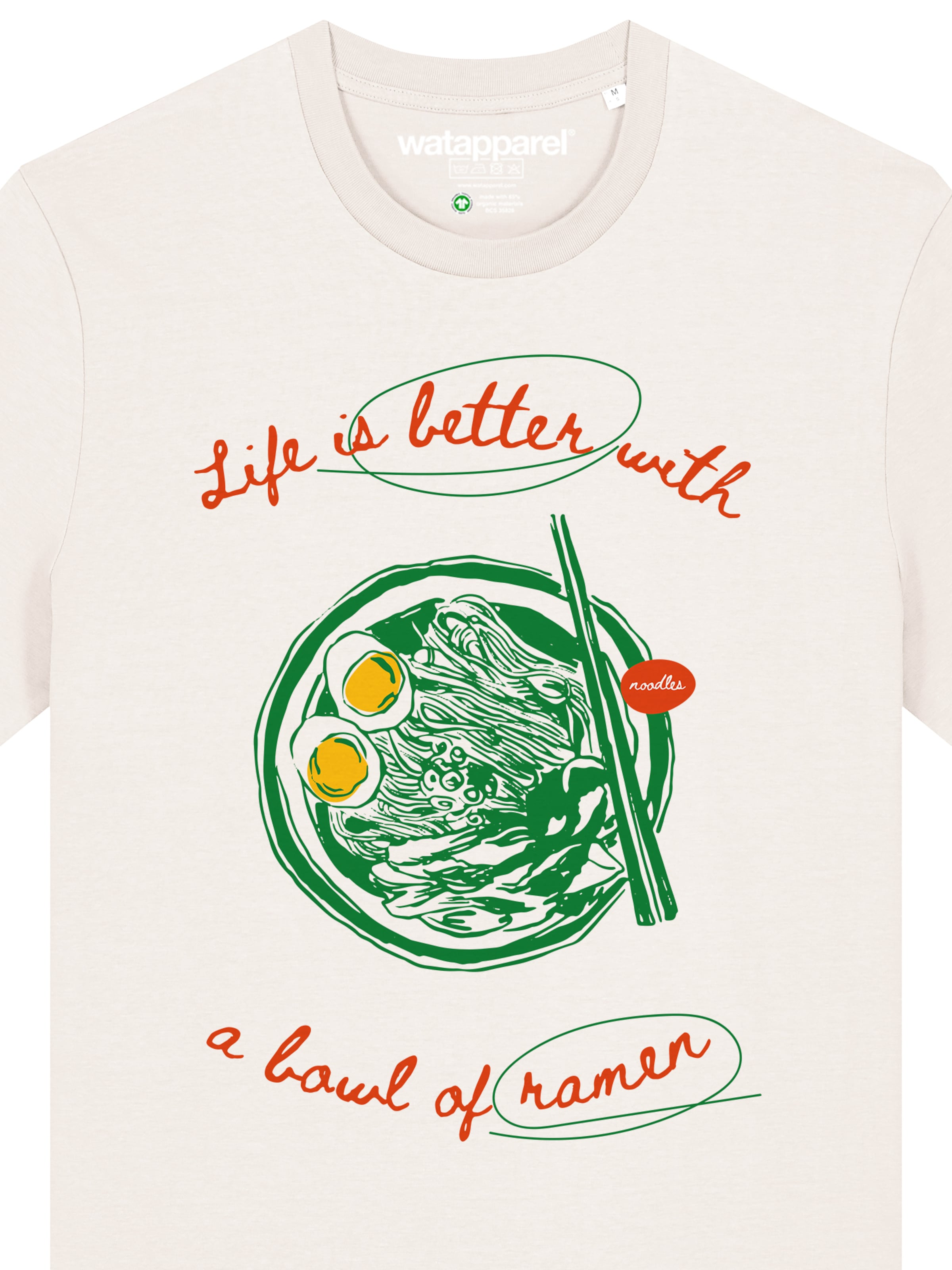 T-Shirt 'Life Is Better With Ramen' Watapparel en blanc