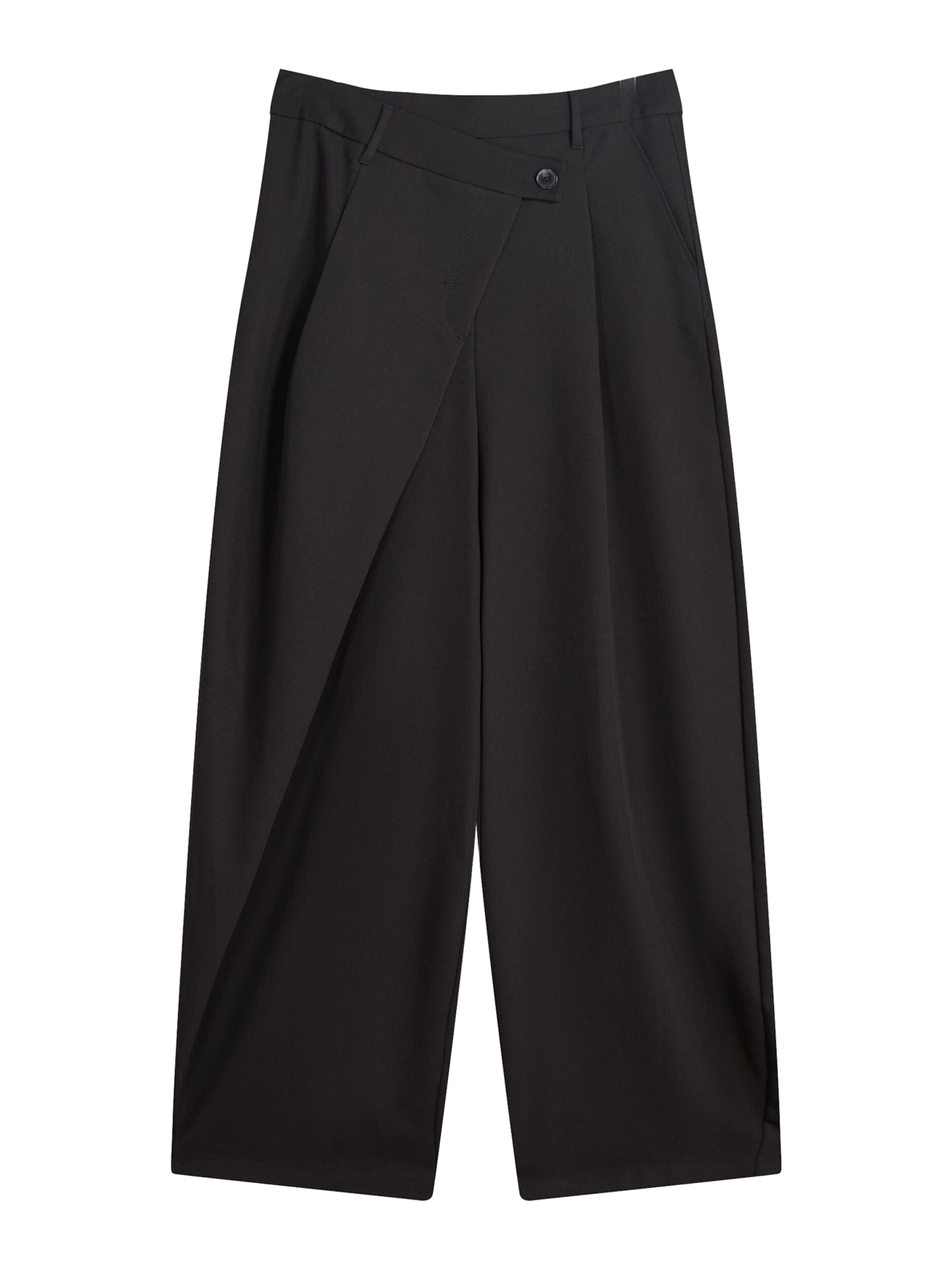 BershkaWide Leg/ Široke nogavice Hlače - crna boja: prednji dio