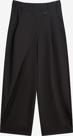 BershkaWide Leg/ Široke nogavice Hlače - crna boja: prednji dio