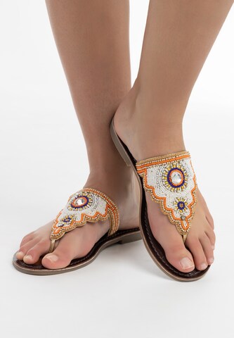 usha FESTIVAL T-Bar Sandals in Orange