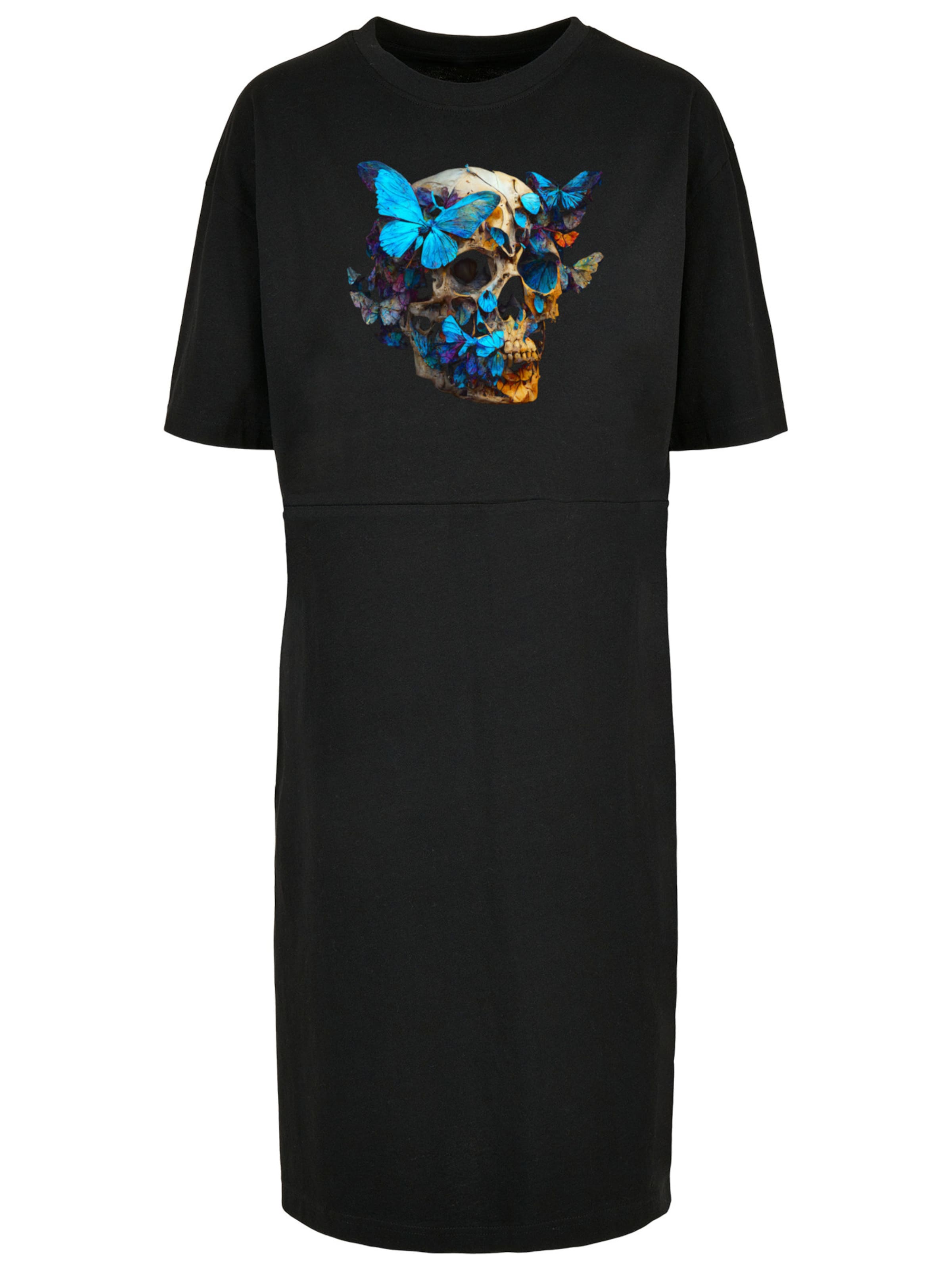 F4NT4STIC Oversized jurk 'Skull and butterflies' in Zwart: voorkant