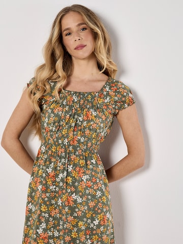 Apricot Ditsy Floral Print Milkmaid Midi Dress ' ' in Grün