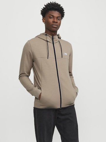 JACK & JONES Zip-Up Hoodie 'Air' in Beige: front