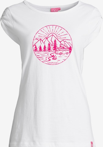 T-shirt 'BIIKE - CAMPER' salzhaut en blanc : devant