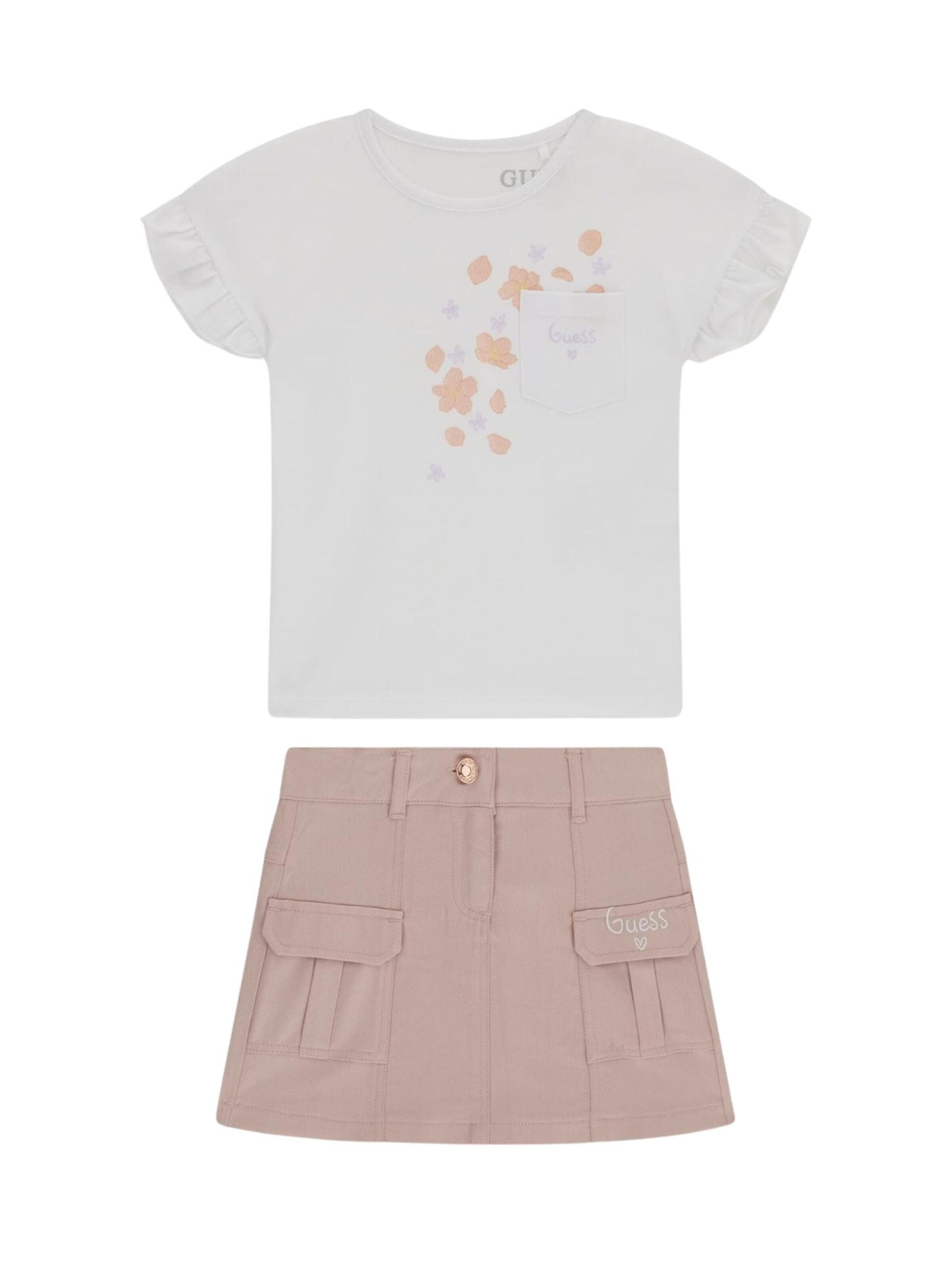 GUESS KIDS Zestaw 'GUESS KIDS SET SS T-SHIRT+TWILL SKIRT Completi' w kolorze biały: przód
