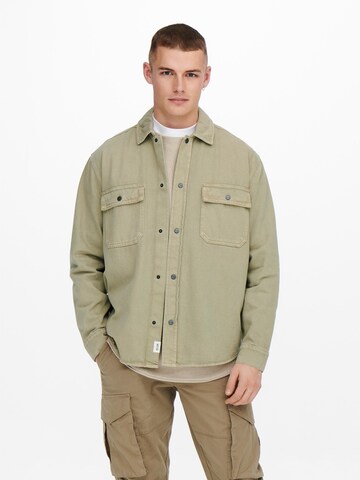 Only & Sons Comfort fit Button Up Shirt 'Team' in Green: front