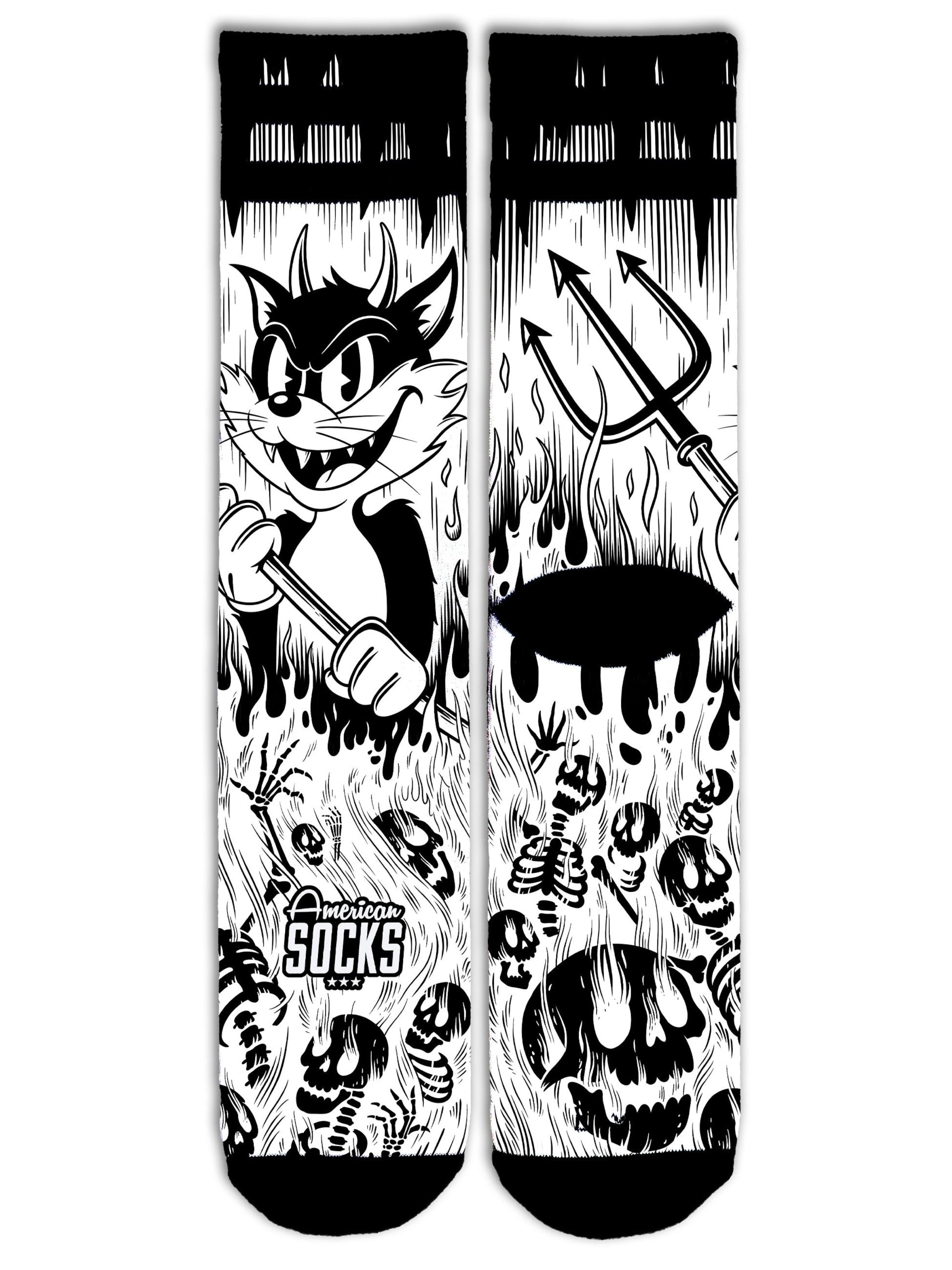 American Socks - Calcetines 'Evil Cat' en blanco