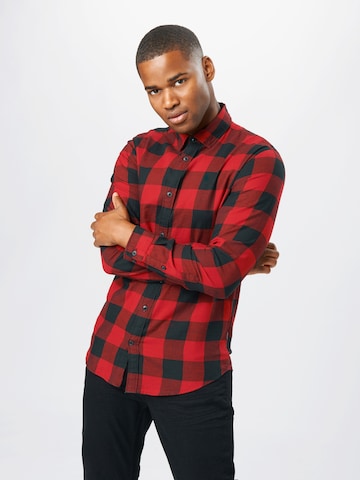 JACK & JONES Slim fit Button Up Shirt 'Gingham' in Red: front