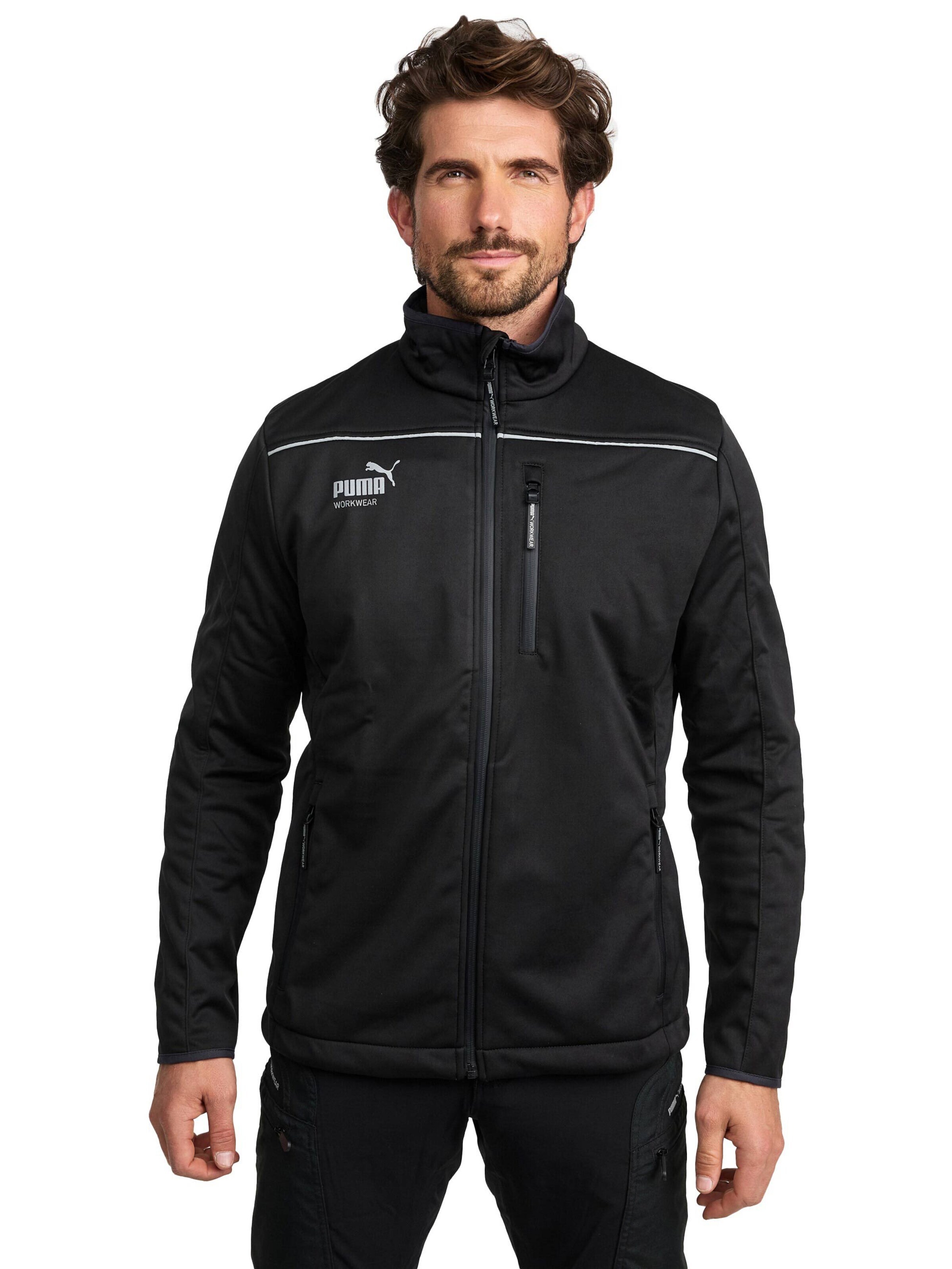 PUMA Workwear Outdoor jacket 'Puma Workwear Essentials Softshelljacke' in Black: front