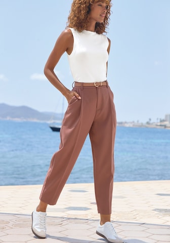 LASCANA Обычный Брюки со складками в Коричневый