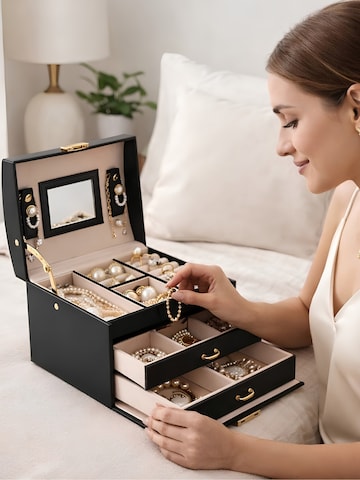 UNIQ Beauty Skladovanie šperkov 'Nellia Jewellery Box – Lockable Organiser with Mirror & 2 Drawers (Black)' - Čierna