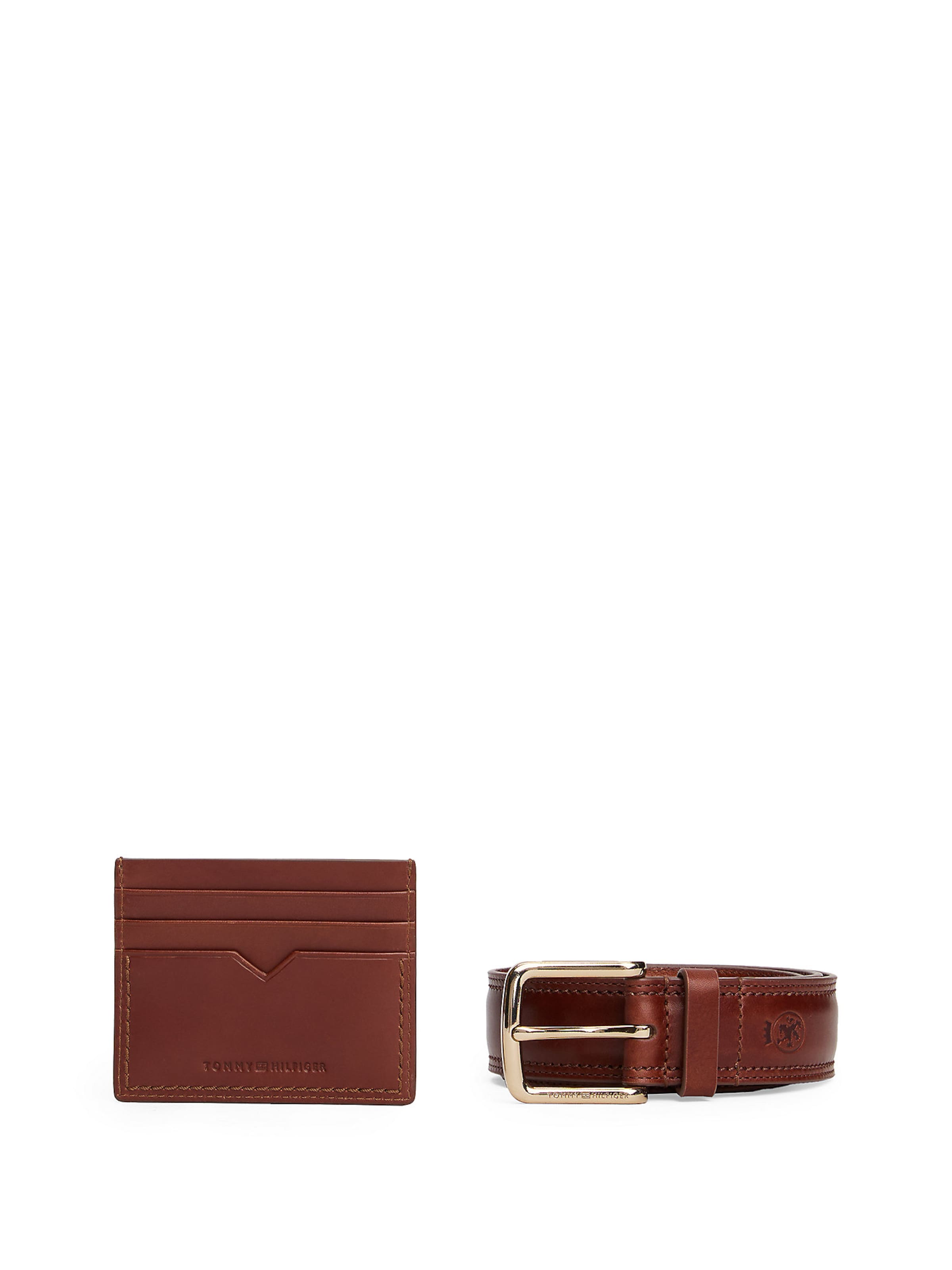 TOMMY HILFIGER Gürtel und Kartenetui in Braun