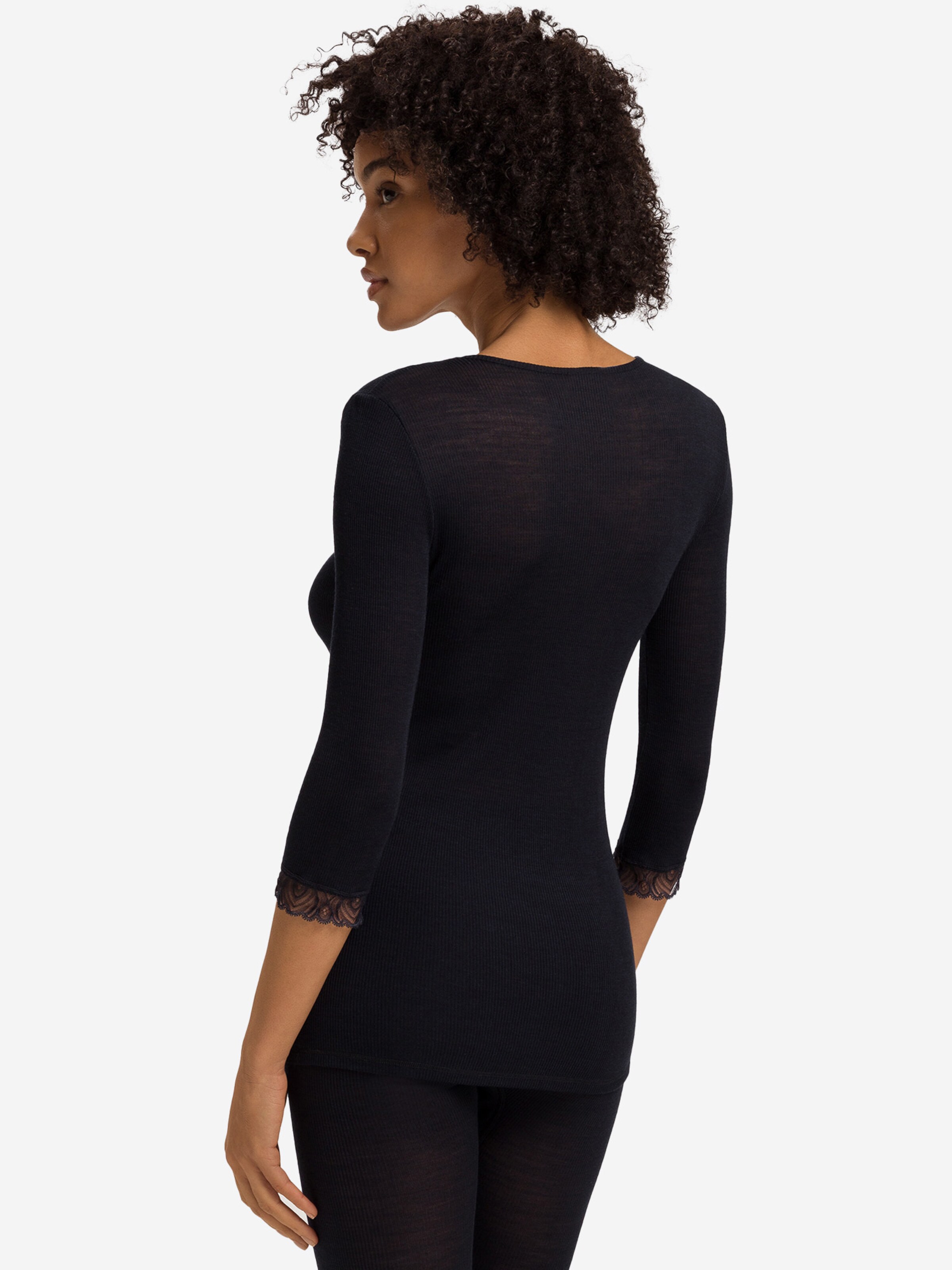 Hanro Slaapshirt ' Woolen Lace ' in Zwart