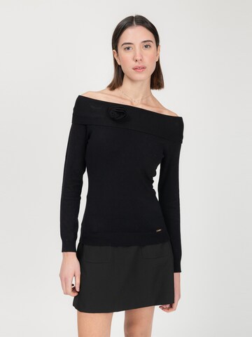 Influencer Pullover in Schwarz: Vorderseite