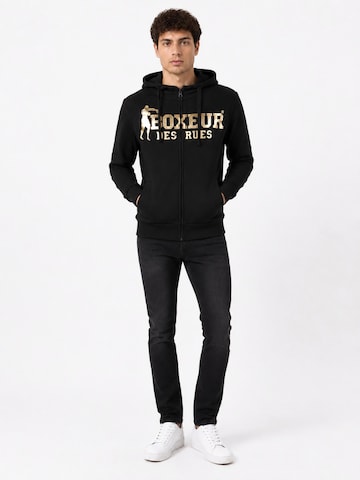 Boxeur des Rues Sweatshirt 'Herren Hoodie Fitted Boxeur des Rues mit Reißverschluss und Kapuze, Schwarz, Goldenes Logo, Baumwolle' in Zwart