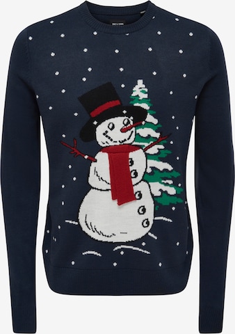 Pullover 'Let it snow' di Only & Sons in blu: frontale