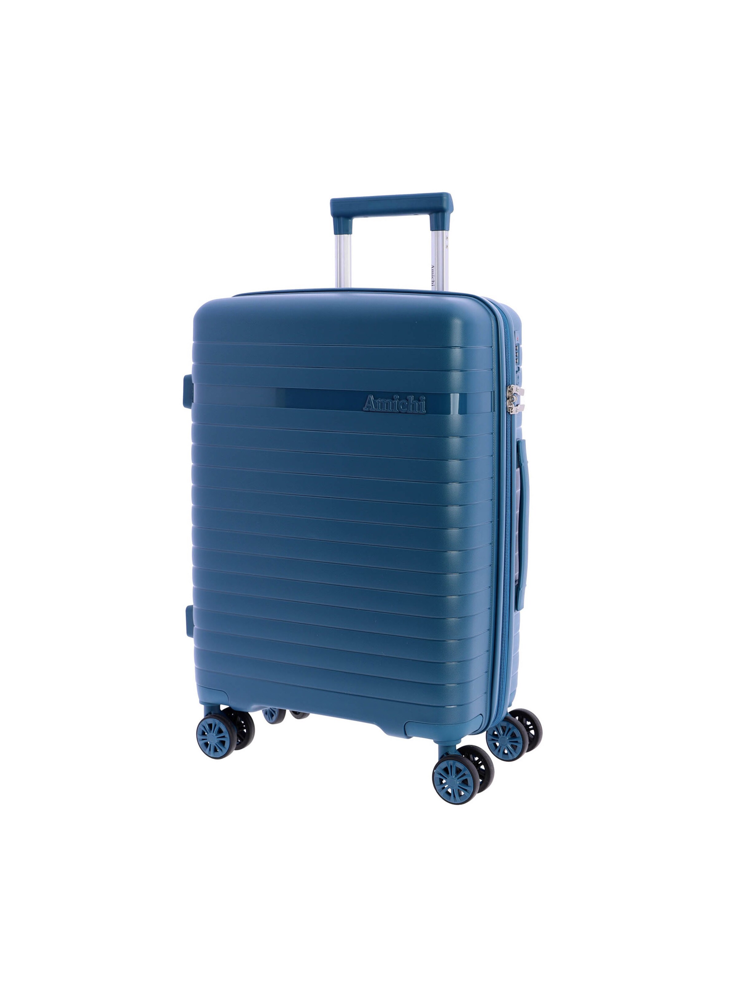Amichi - Carrito 'AMICHI - Maleta Cabina 55x40x20- Maletas de Viaje - Maletas de Viaje Cabina Apta para Ryannair- Trolley Equipaje para Avion Resistente con 4 Ruedas de 360º y candado TSA' en azul: frente