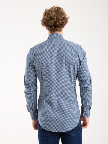 7Camicie Slim fit Zakelijk overhemd 'Sport Poplin Stretch Man Shirt Blue White' in Blauw