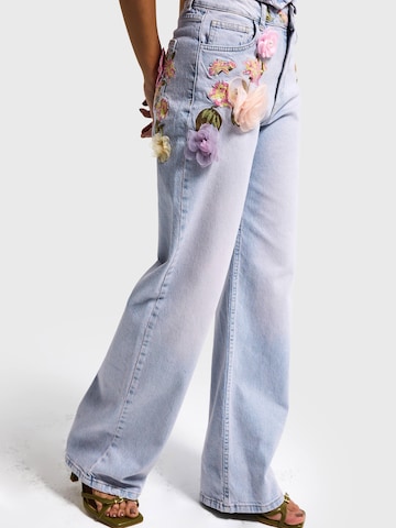 IT'S BASIC Regular Jeans 'FLORAL STRAIGHT HIGH RISE JEANS' in Blue
