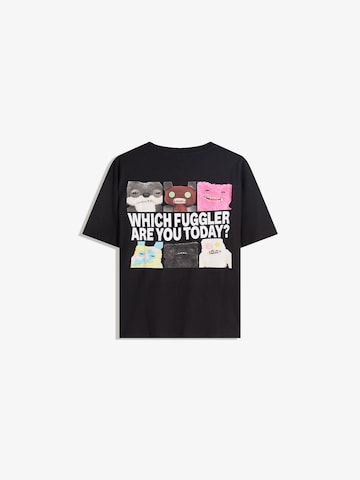 Bershka Тениска 'CHAOTICALLY' в черно