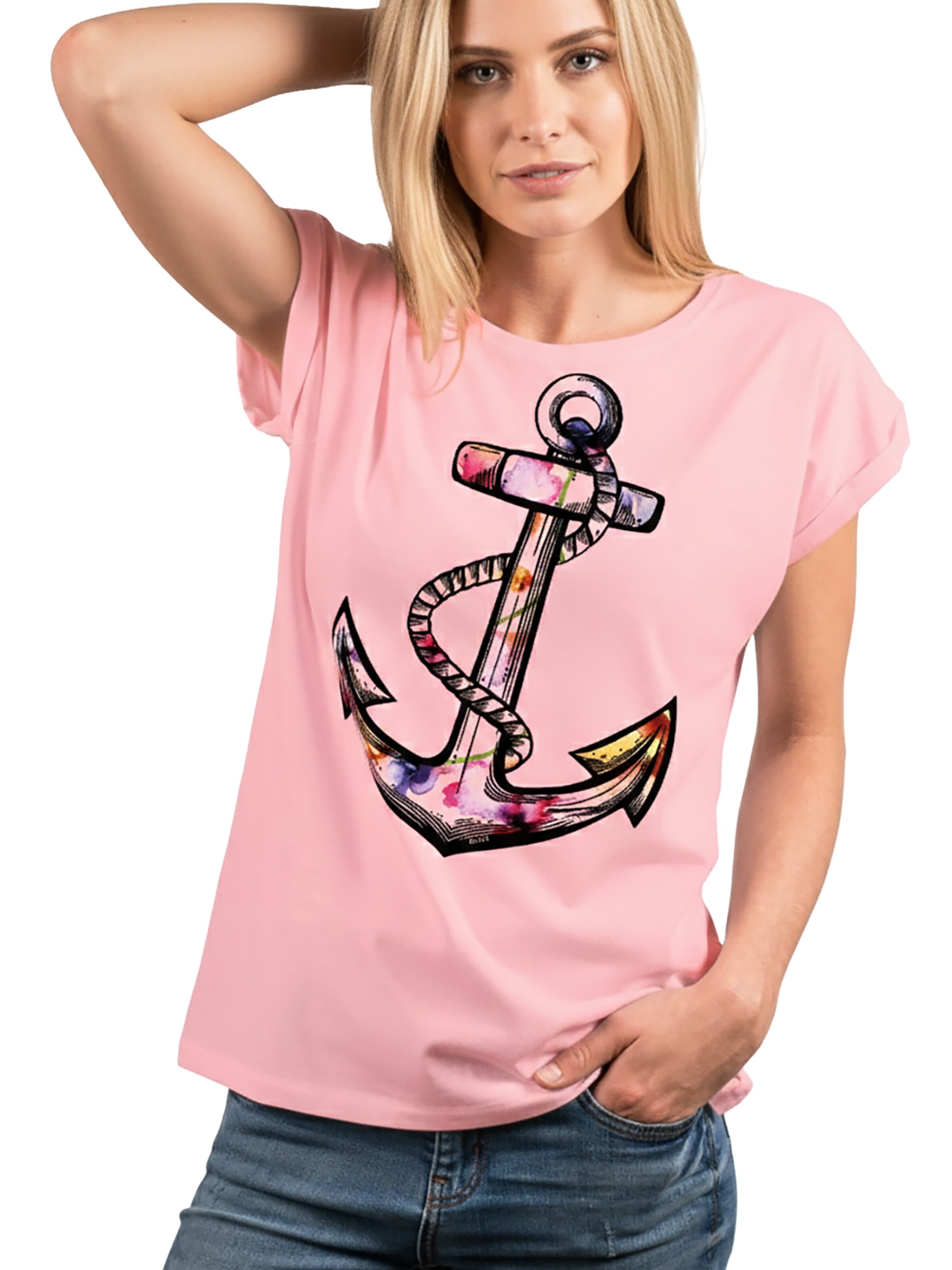 MAKAYA Shirt 'Blumen Anker' in Pink