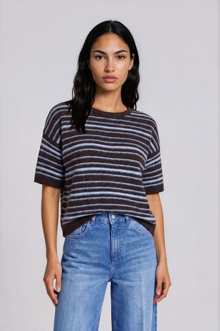 Smith&Soul Kurzarm-Pullover mit Streifen in Braun: Vorderseite