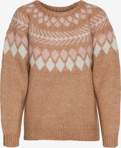VERO MODA Sweter 'Filippa' w kolorze brązowy / różowy pudrowy / białym, Podgląd produktu