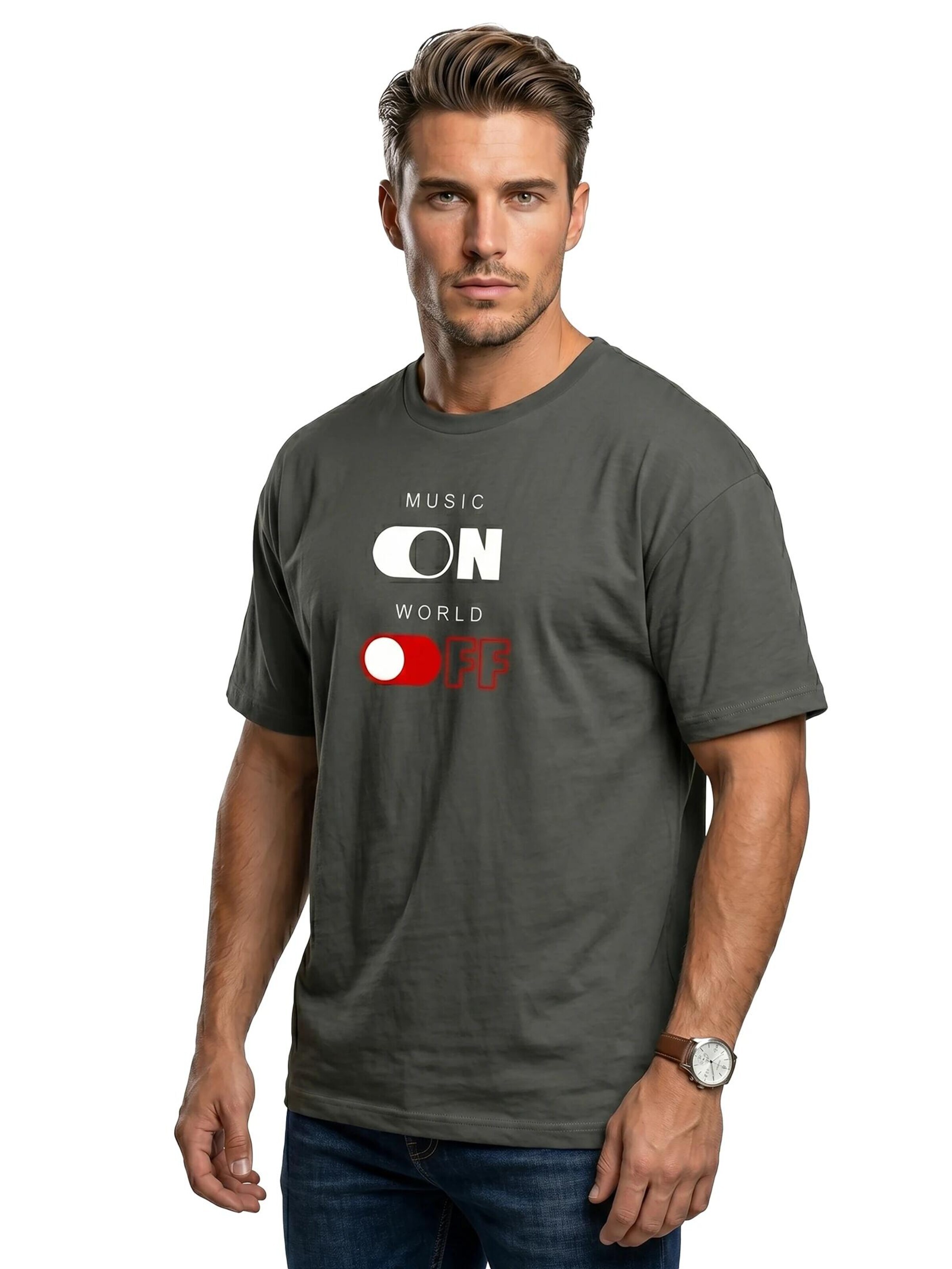 MAKAYA Shirt 'World Off' in Grey
