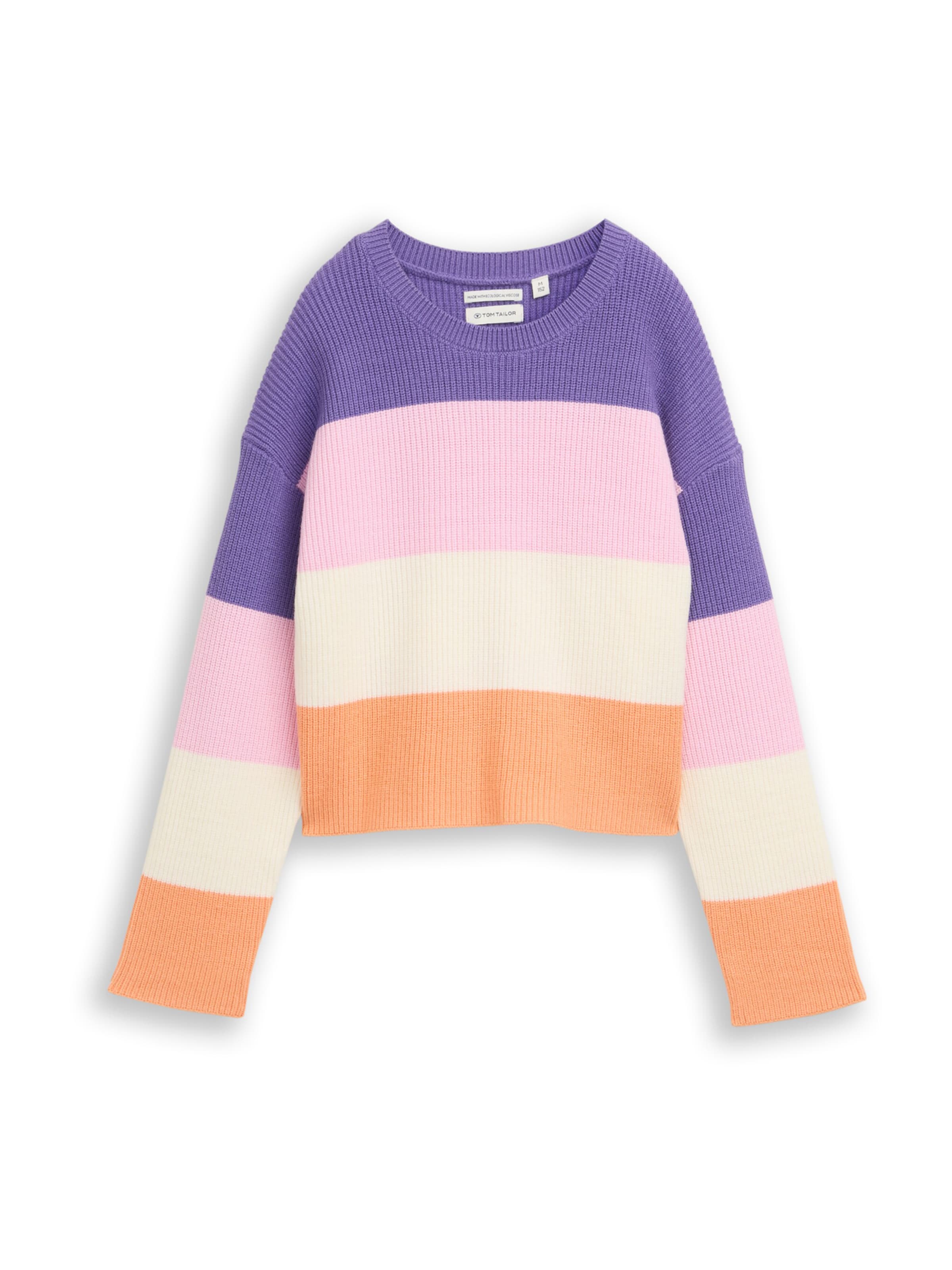 TOM TAILOR Sweater in Dark purple / Orange / Rose / Wool white, Item view