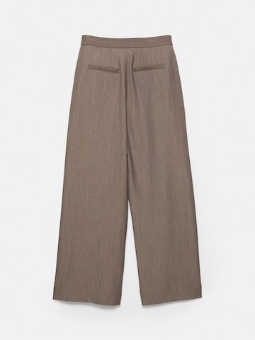 Pull&Bear Wide leg Pleat-front trousers in Brown