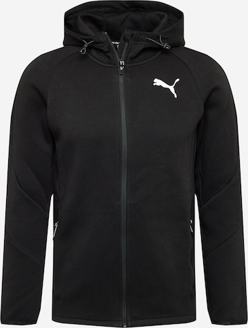 PUMA Athletic Zip-Up Hoodie 'Evostripe' in Black: front