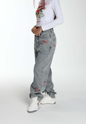 Loosefit Jean 'Blooming Death' Ed Hardy en bleu