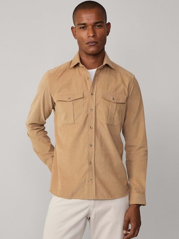 Hackett London Slim Fit Hemd in Beige: Vorderseite