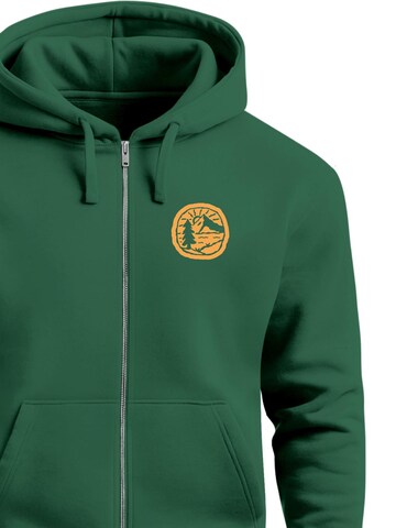 Neverless Zip-Up Hoodie 'Landschaft Badge' in Green