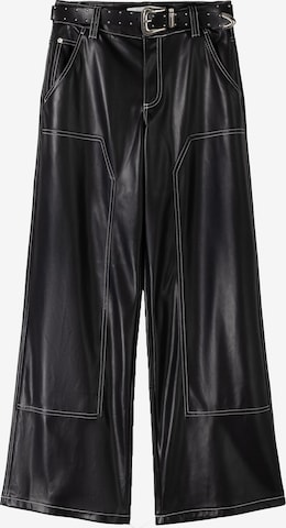 BershkaLoosefit Hlače - crna boja: prednji dio