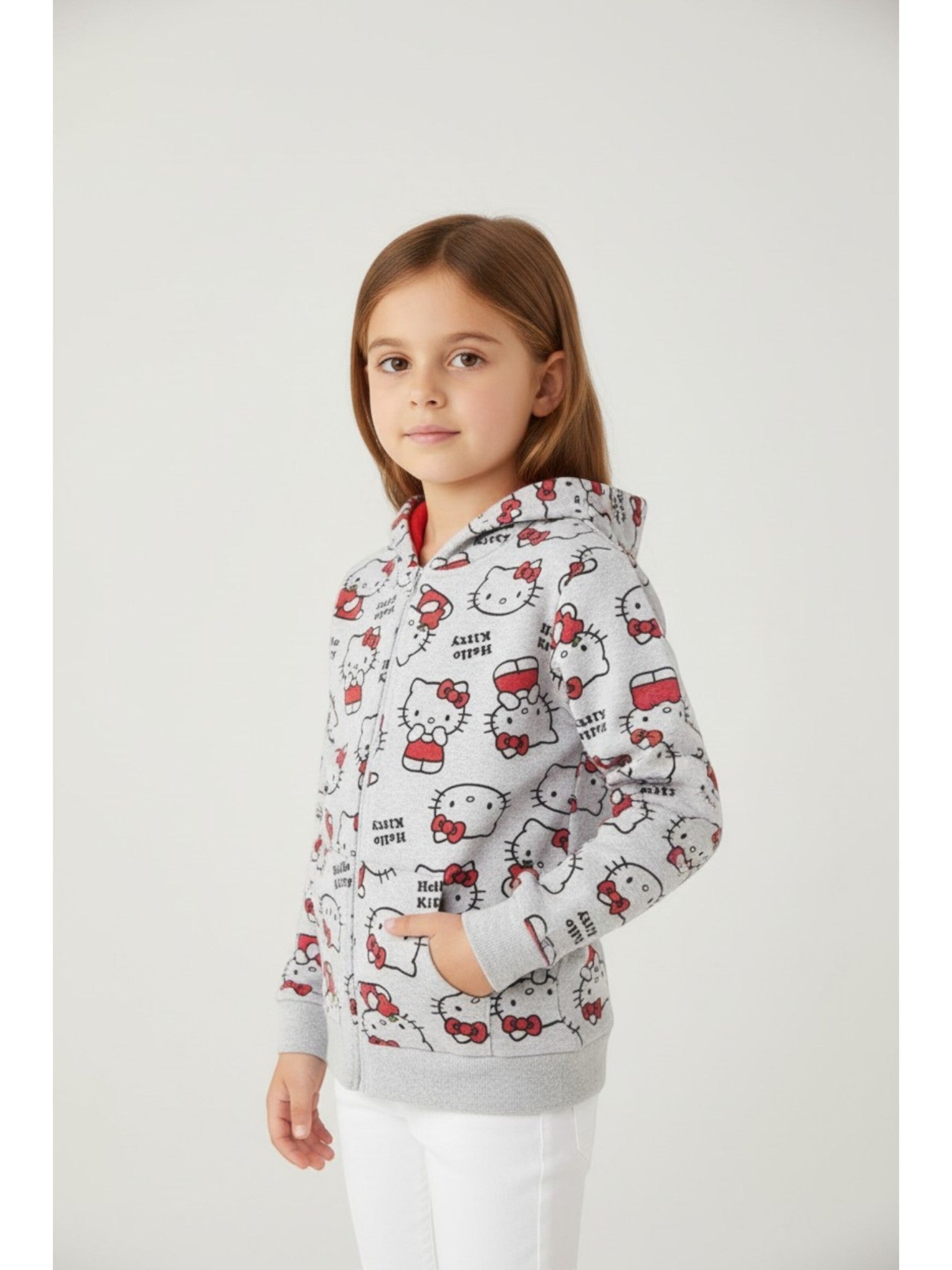 HELLO KITTY Sweatjacke 'Hello Kitty'‌‌‌ in Grau