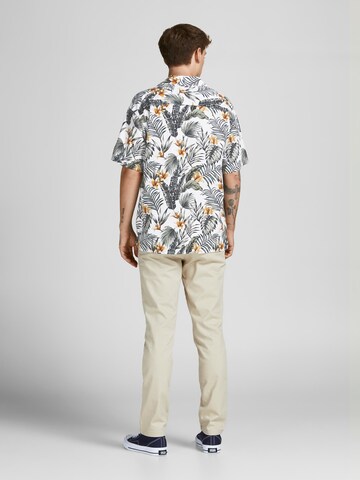 JACK & JONES Comfort fit Button Up Shirt 'Tropic Resort' in White