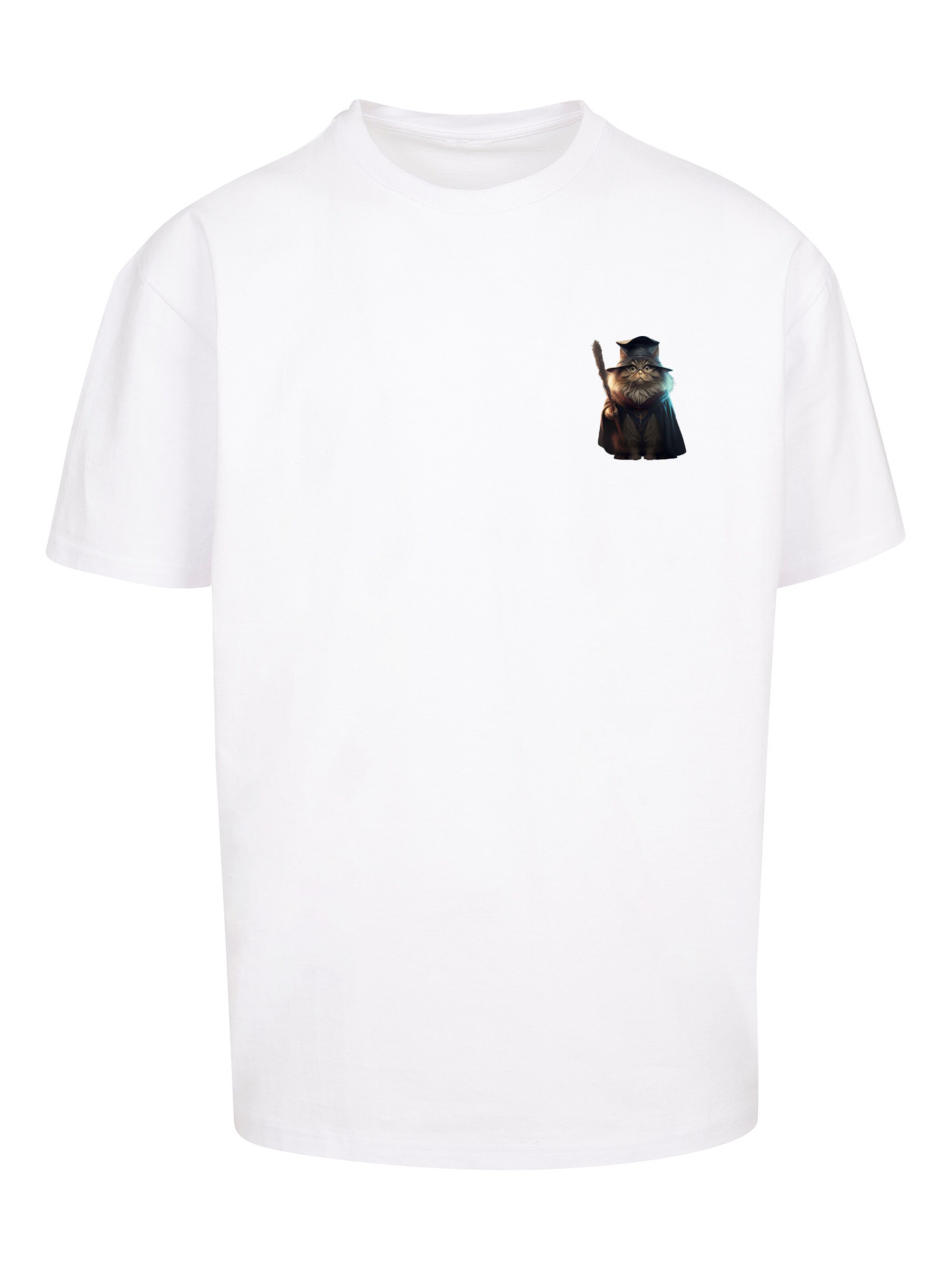 T-Shirt 'Wizard Cat' F4NT4STIC en blanc : devant