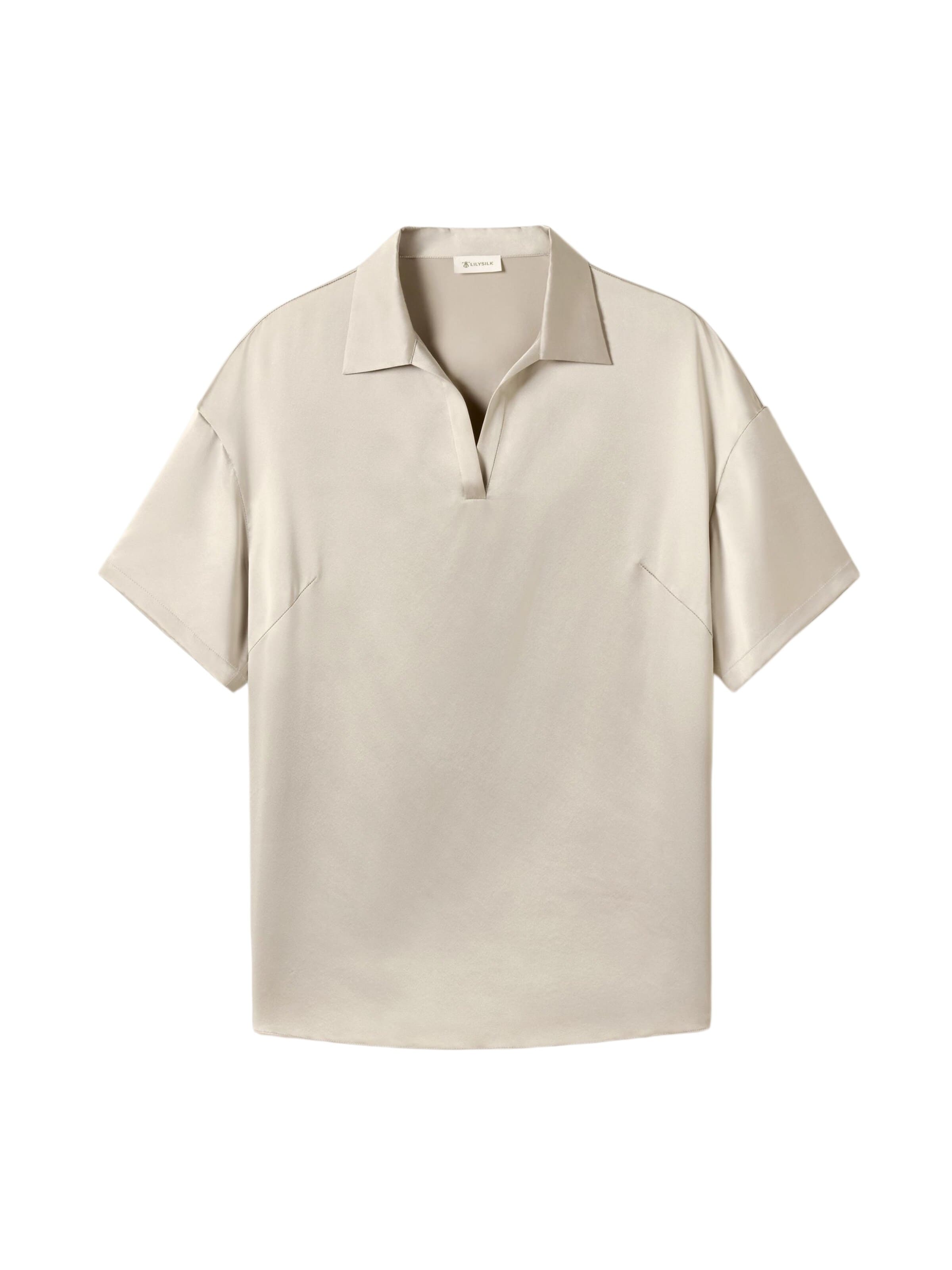 Lilysilk Bluse 'Waschbare Seiden-Charmeuse Polo-Oberteil'‌‌ in Grau: Vorderseite