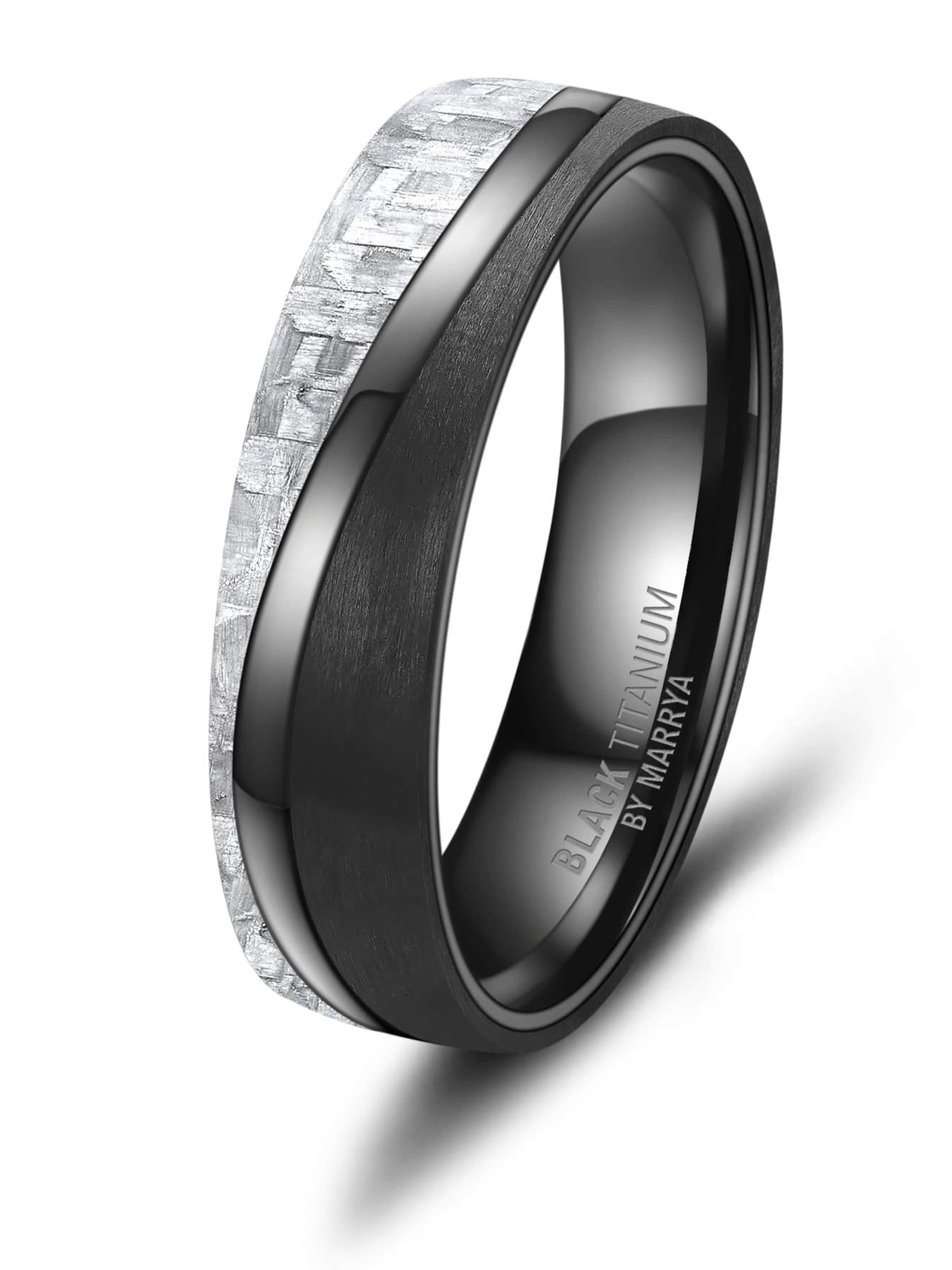 MARRYA Ring 'MARRYA Ehering BT-12 aus Black Titanium – „BLACK & WHITE“ Kollektion' in White: front