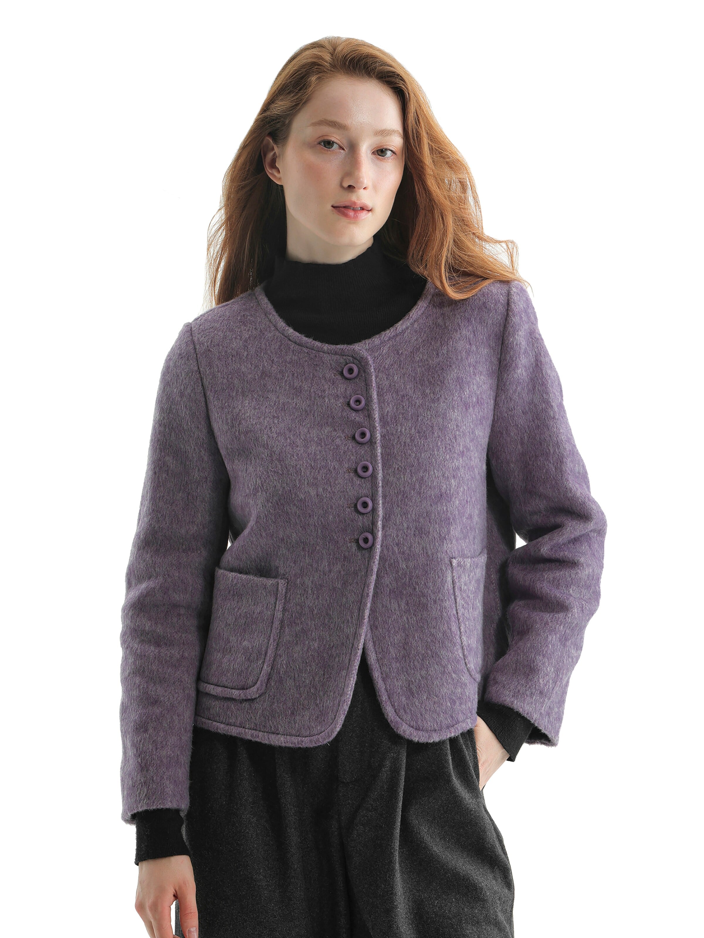 TorWeit Strickjacke 'Wool-Blend Coat Short'‌‌‌‌‌‌‌‌‌ in Lila