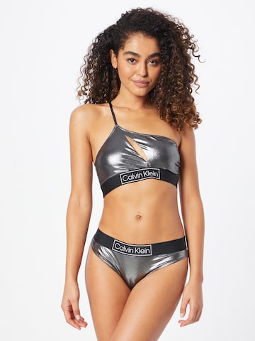 Calvin Klein Swimwear Bikini hlačke 'Core Festive' | srebrna barva